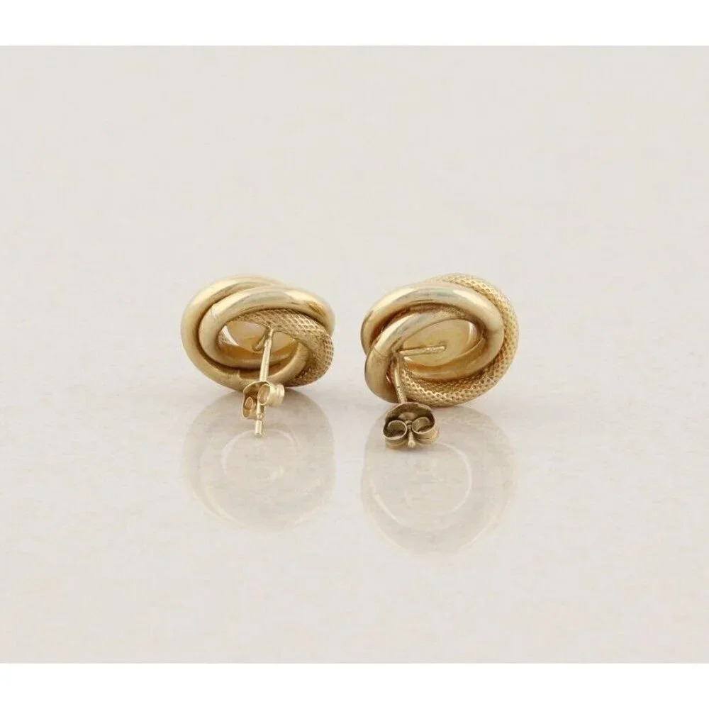 10k Yellow Gold Freshwater Pearl Knot Earrings Stud Post - Picture 9 of 9